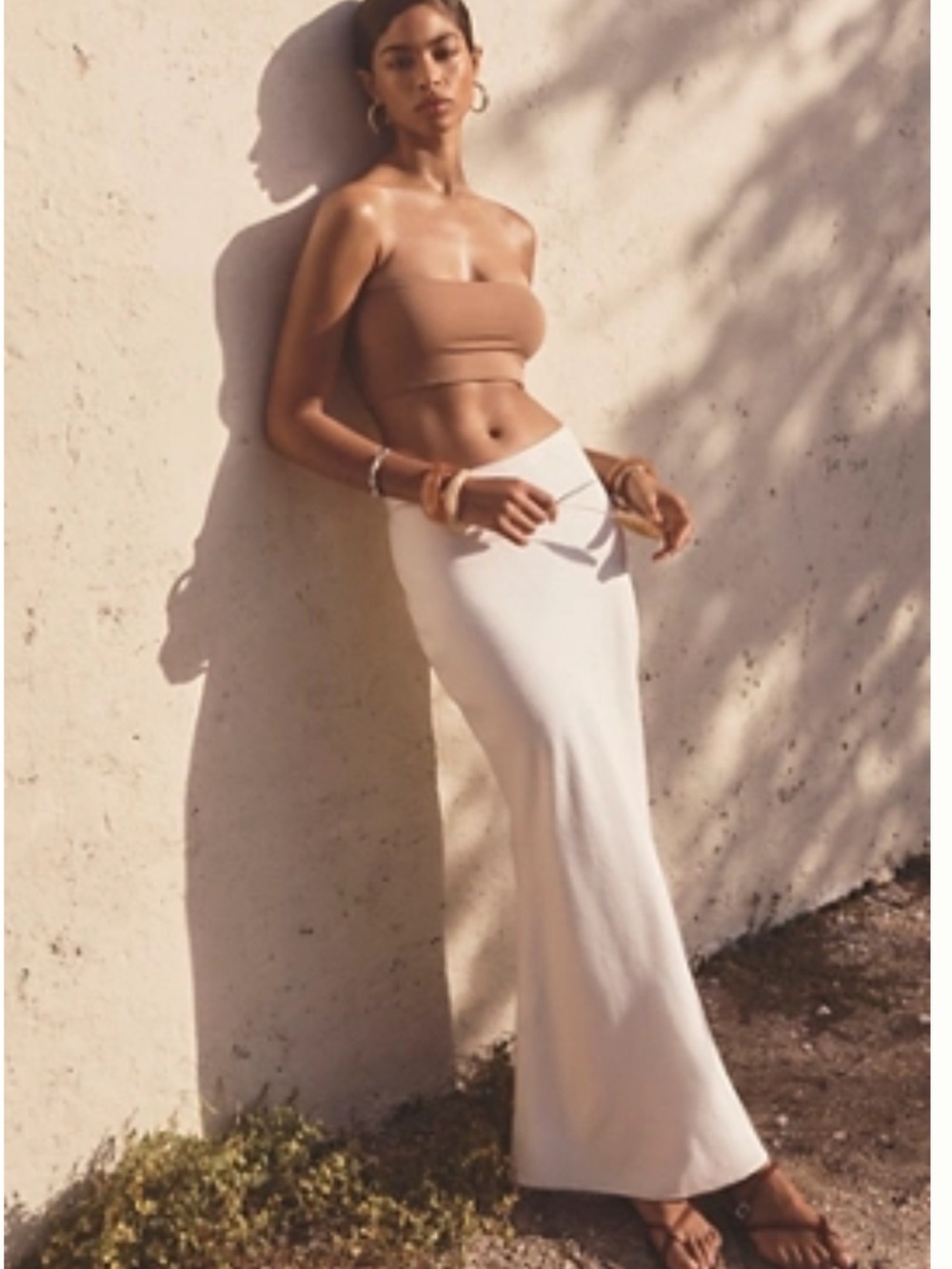 Anthropologie Tilda White Linen Blend Maxi Slip Skirt